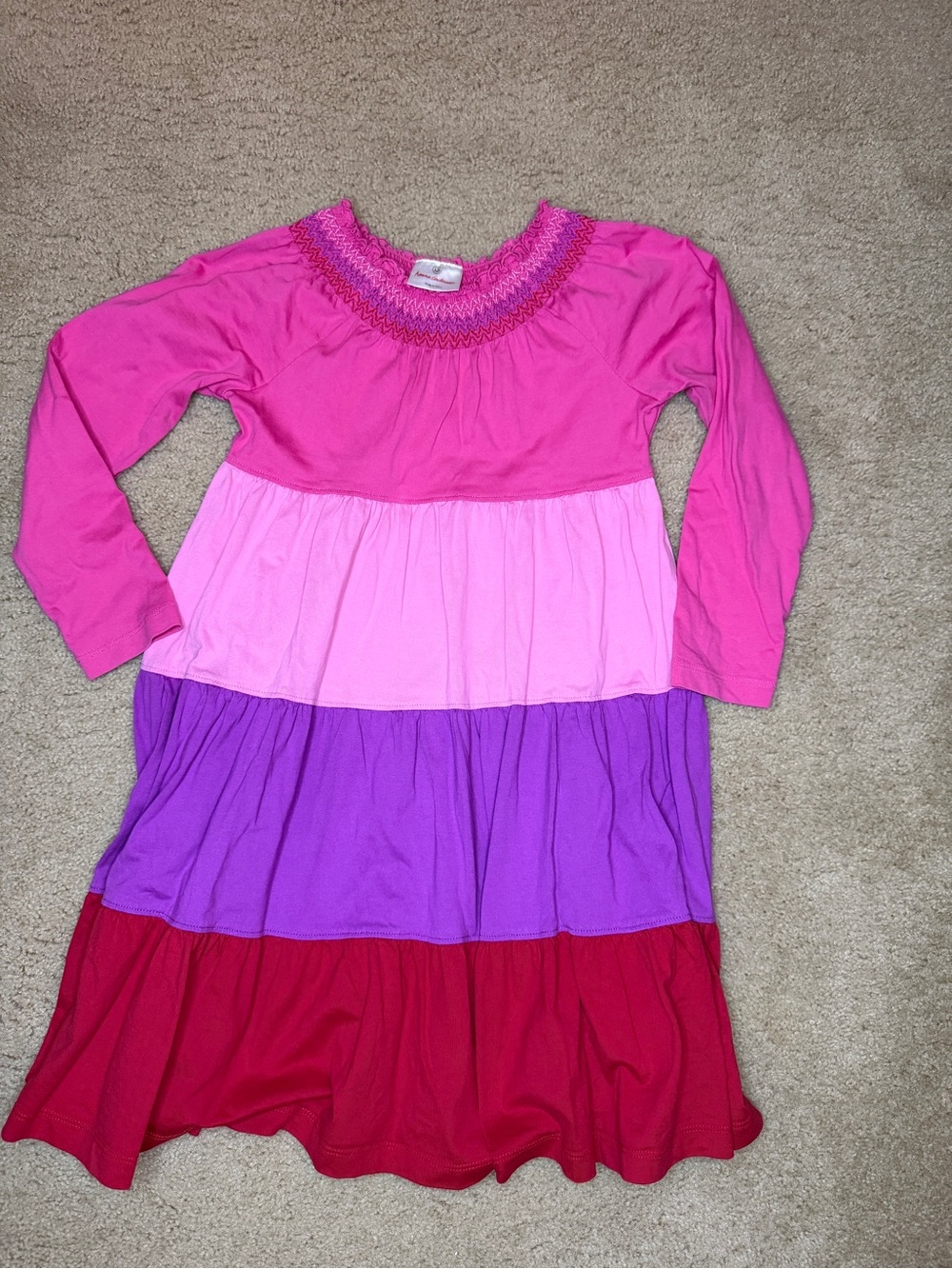 Hanna Andersson Pink and Purple Smocked Neck Tiered Dress size 120